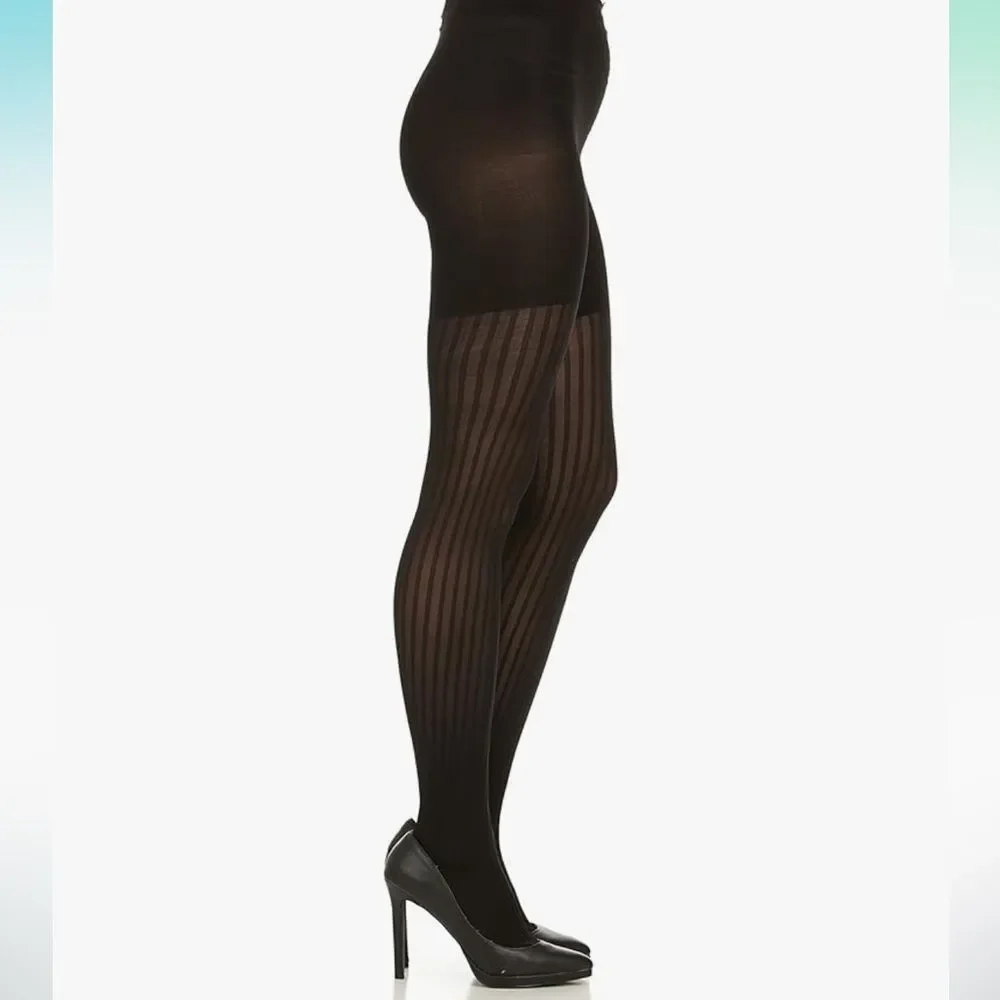 NEW Star Power by Spanx Center Stage Black Ribbed Row Tights Size C 1699